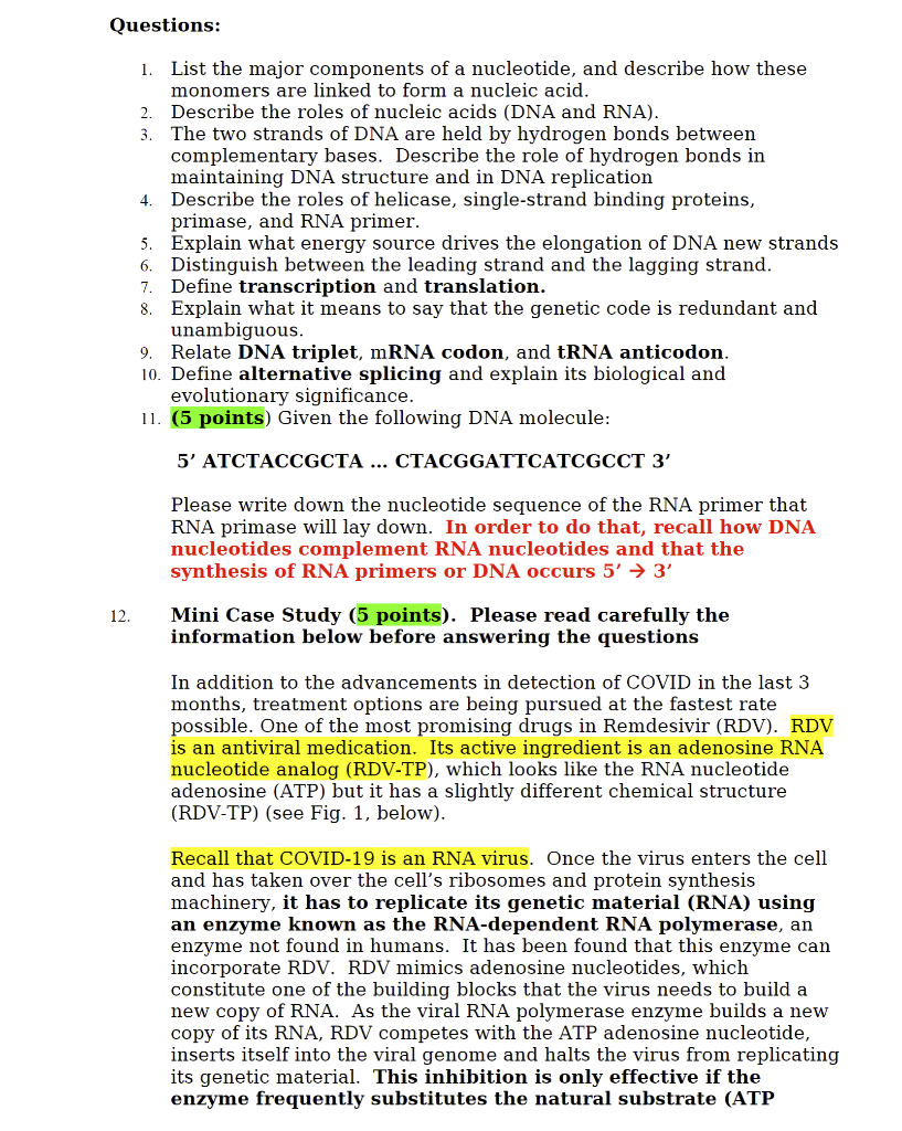 Solved BIO 181 Assignment 2 (Chapters 5 & 16, 17). DNA Fall | Chegg.com