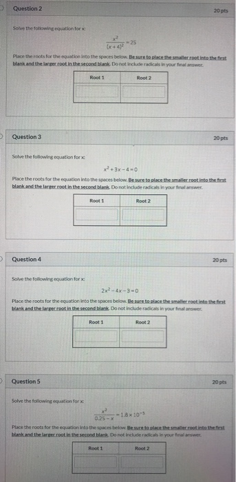 Solved Question 2 20pts Solve the following equation for x | Chegg.com