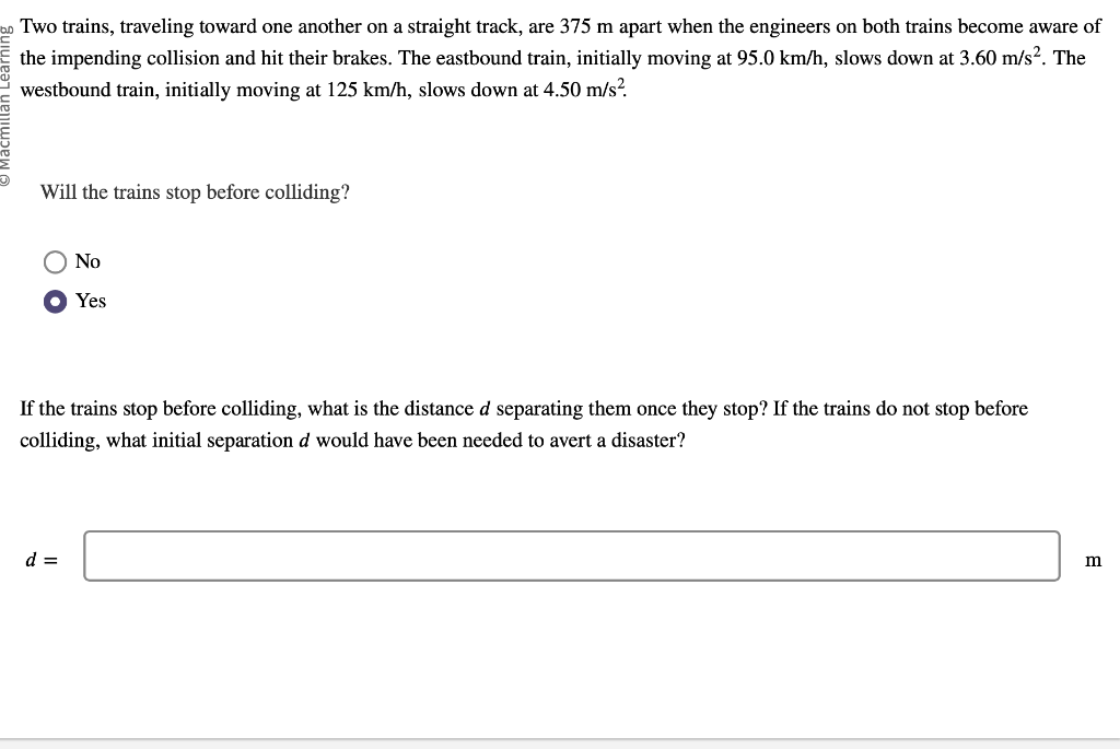Solved Two trains, traveling toward one another on a | Chegg.com