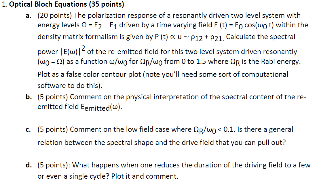 Solved Optical Bloch Equations (35 points) a. (20 points)