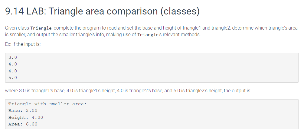 Given class Triangle, complete the program to read | Chegg.com