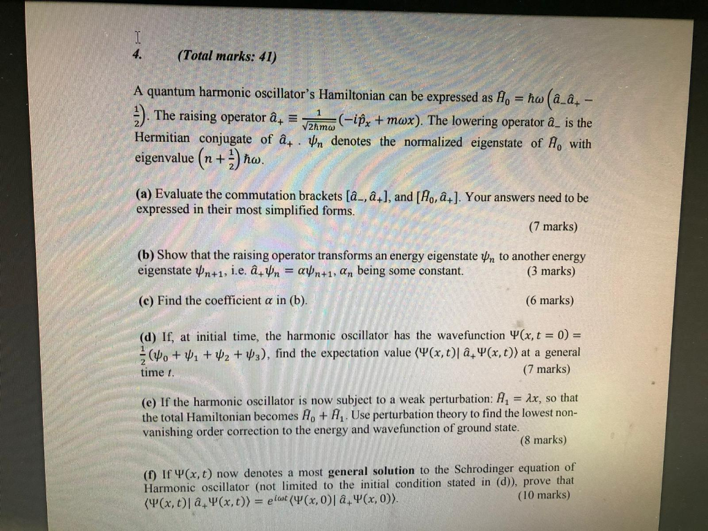 Solved 4 Total Marks 41 A Quantum Harmonic Oscillator Chegg Com