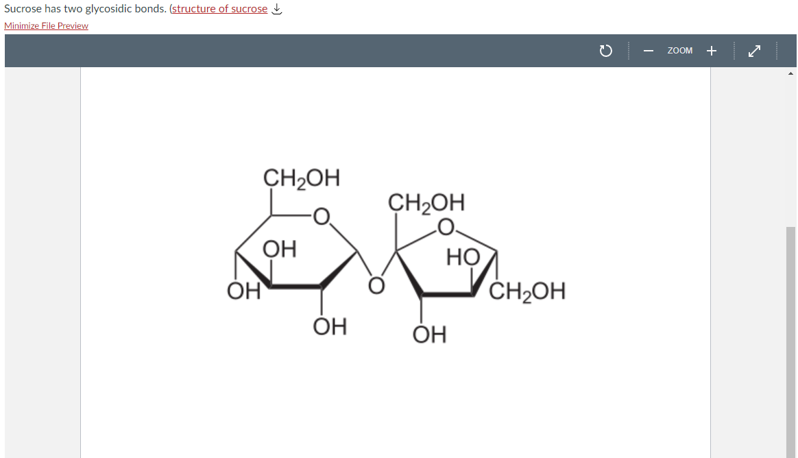 Sucrose has two glycosidic bonds. (structure of sucrose \( \downarrow \)
Minimize File Preview