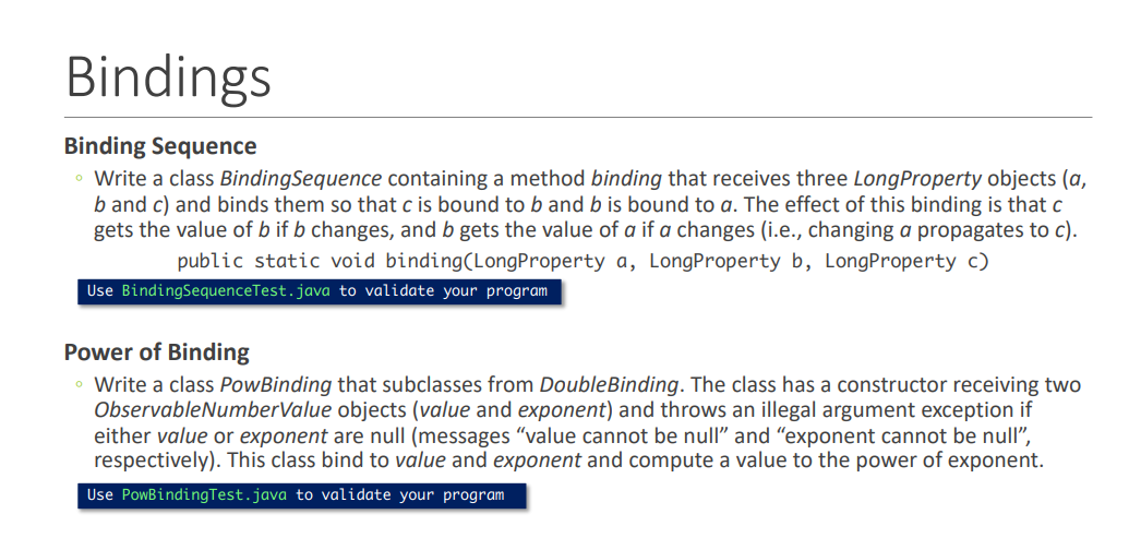 Using JavaFX and Bindings Binding Sequence | Chegg.com