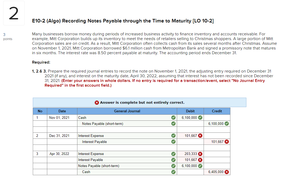 Solved E10-2 (Algo) Recording Notes Payable through the Time | Chegg.com