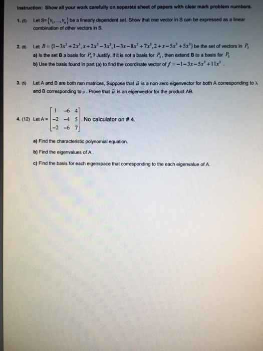 Solved Instruction: Show all your work carefully on separate | Chegg.com