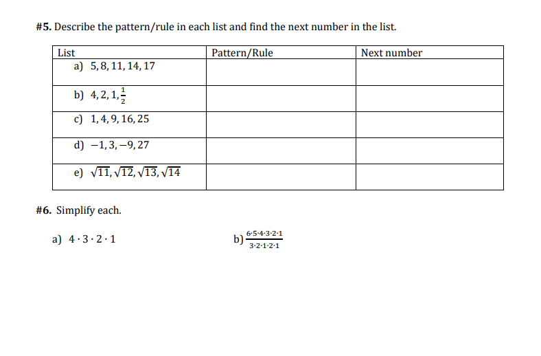 Solved 5 Describe The Pattern Rule In Each List And Fin Chegg Com