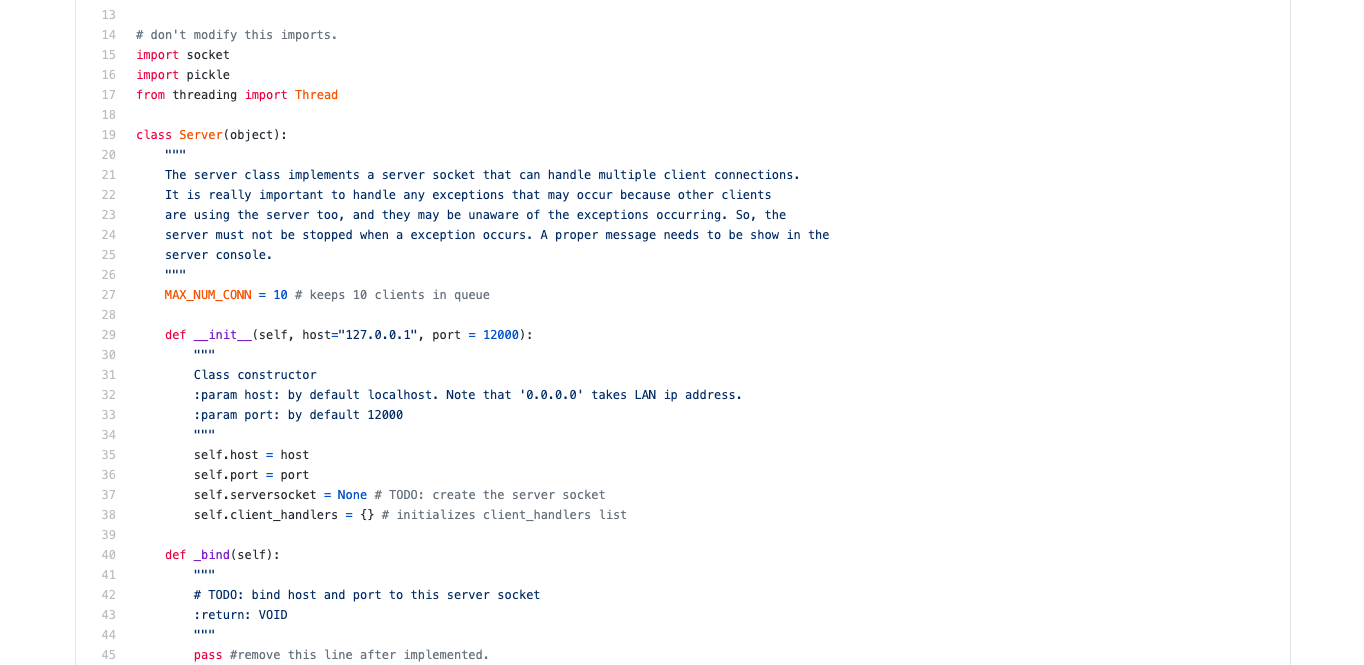 13 14 15 # don't modify this imports. import socket | Chegg.com