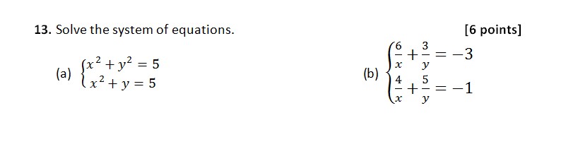 Solved 13. Solve the system of equations. [6 points] (a) | Chegg.com