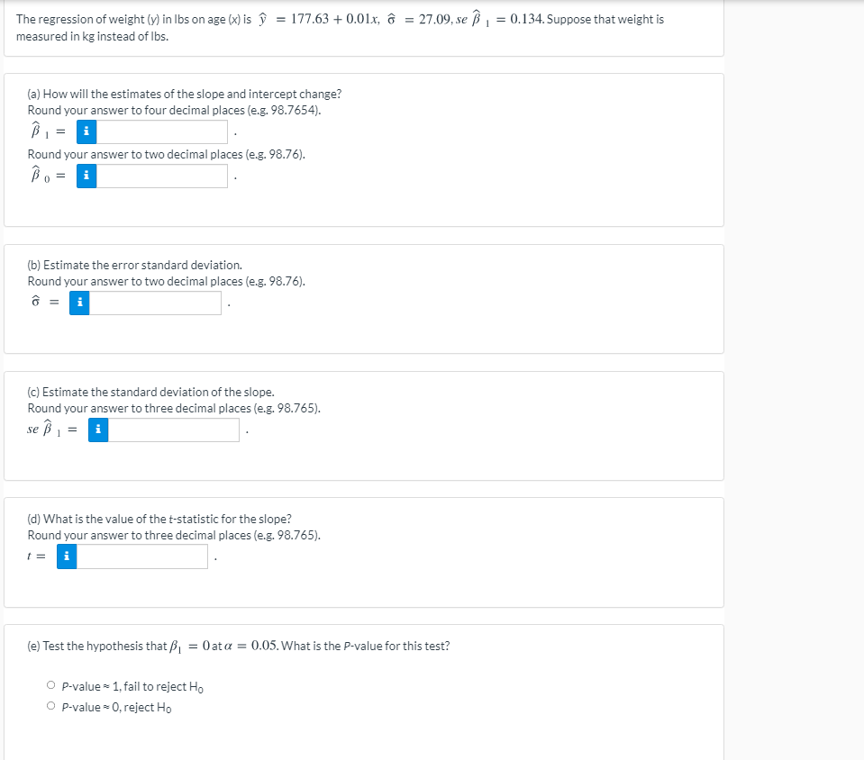 Solved The Regression Of Weight Y In Lbs On Age X Is U Chegg Com