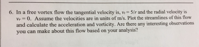 Solved 6. In a free vortex flow the tangential velocity is, | Chegg.com