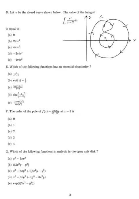Solved D. Let y be the closed curve shown below. The value | Chegg.com