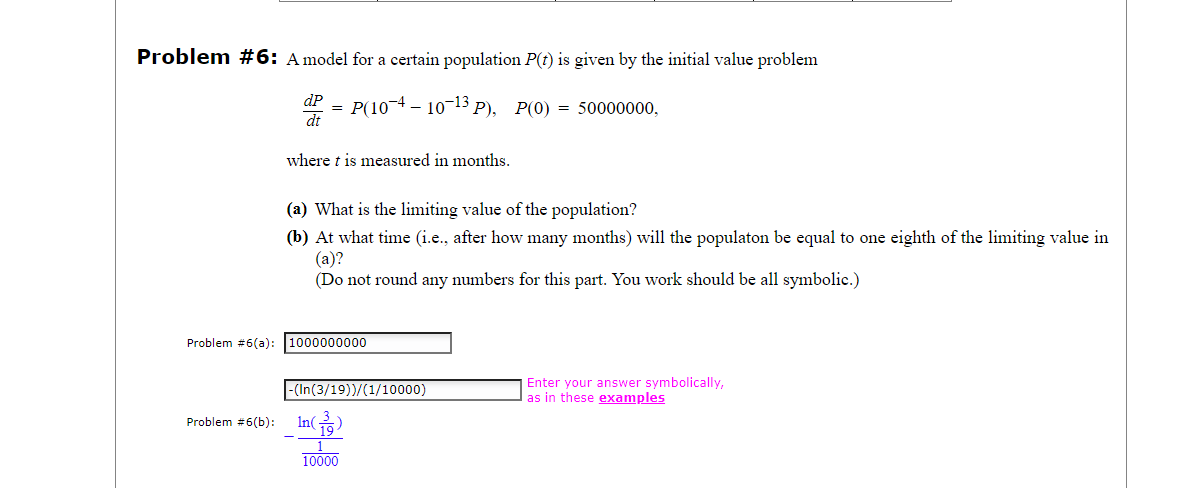 Solved Problem #6: A Model For A Certain Population P(t) Is | Chegg.com