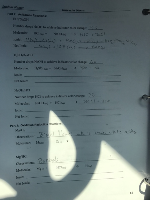 Solved HCl/NaOH Number drops NaOH to achieve indicator