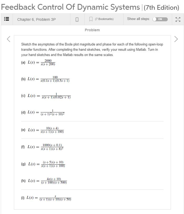 Solved Feedback Control Of Dynamic Systems |(7th Edition) | Chegg.com