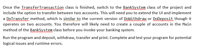 Solved This practical task asks you to extend the banking | Chegg.com