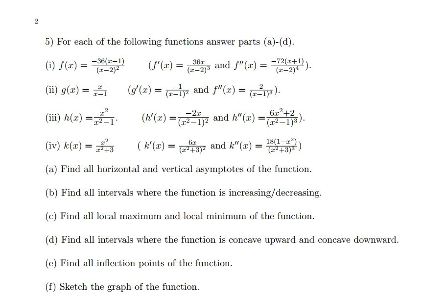 Solved 5 For Each Of The Following Functions Answer Part Chegg Com