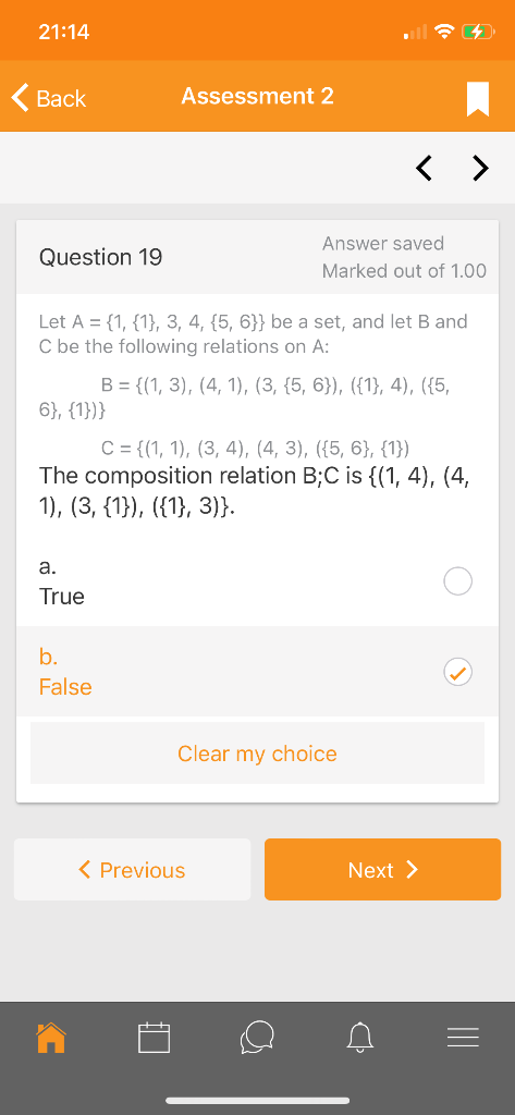 Solved 21:14 Back Answer Saved Question 19 Marked Out Of | Chegg.com