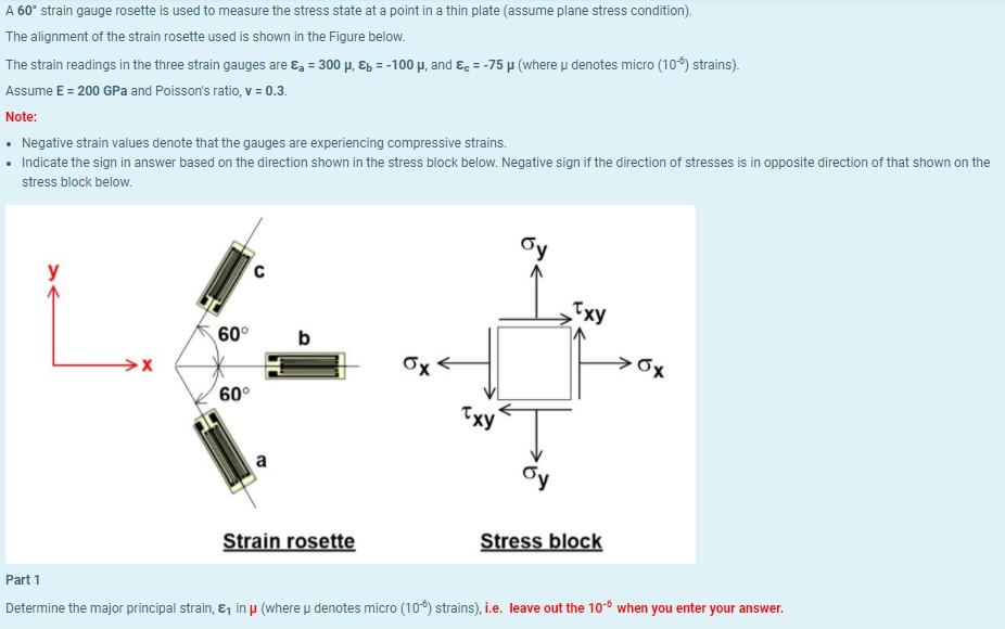 Solved A 60 Strain Gauge Rosette Is Used To Measure The | Chegg.com