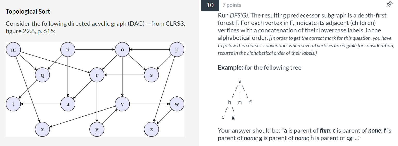 Solved 10 一切 Topological Sort Consider the following | Chegg.com