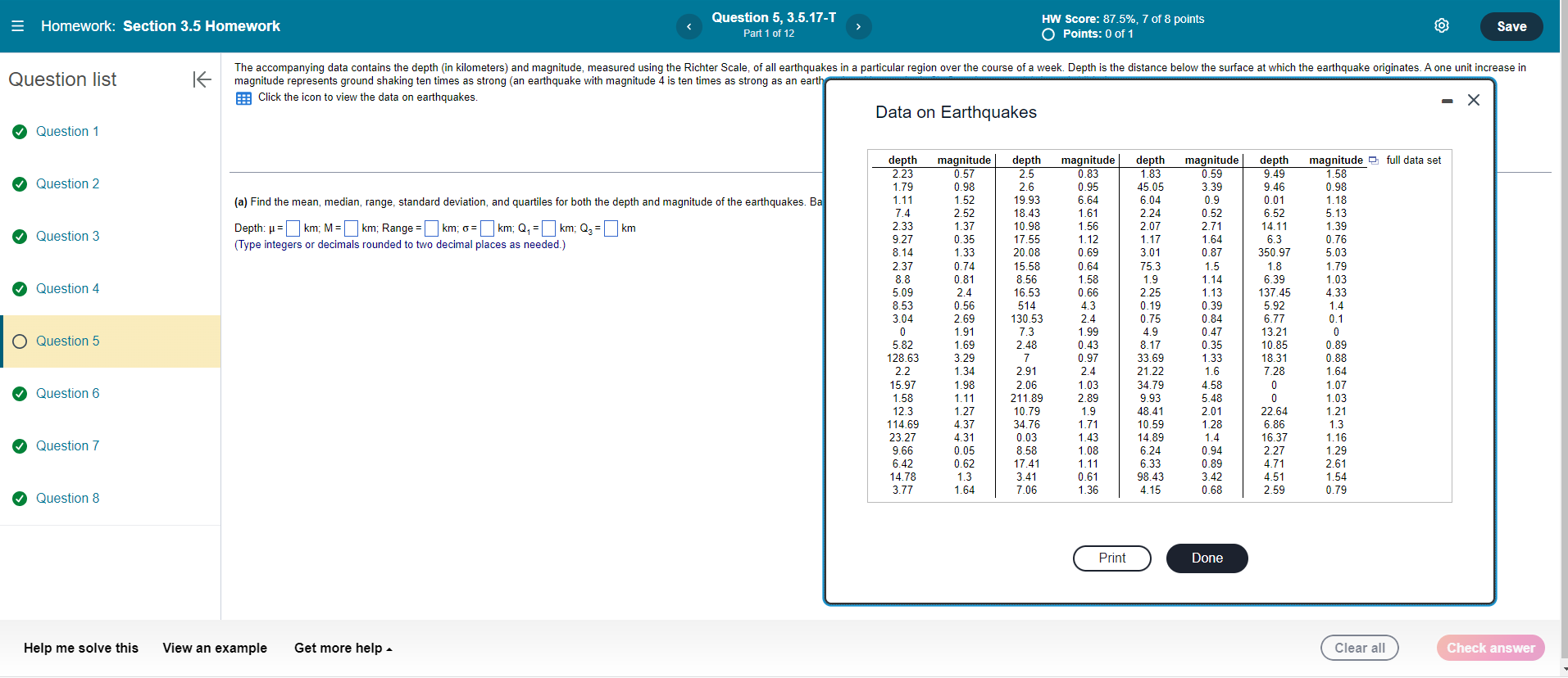 Solved 用 Click the icon to view the data on earthquakes.