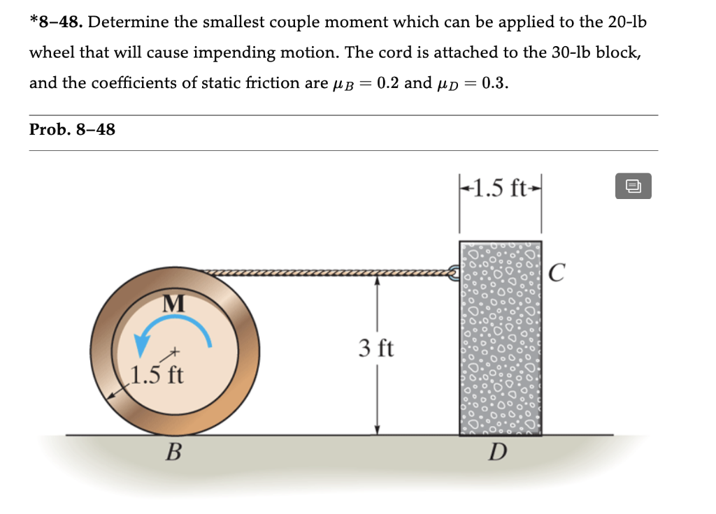 Solved 8 48 Determine The Smallest Couple Moment Which Can Chegg
