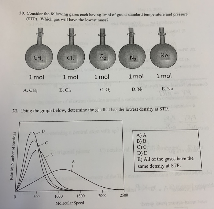 Solved 20. Consider the following gases each having Imol of