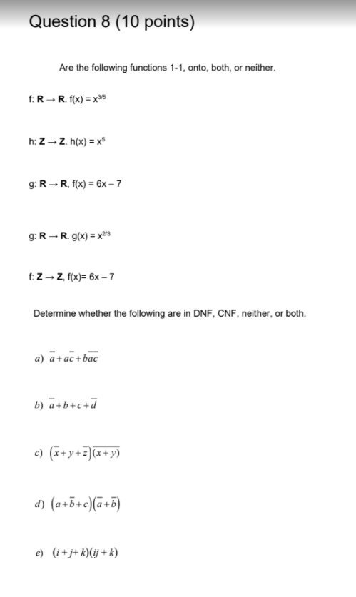 Solved Question 8 (10 points) Are the following functions | Chegg.com