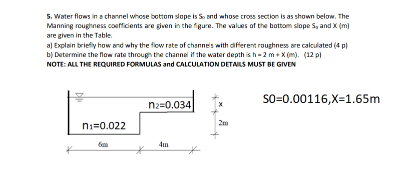 Solved 5. Water Flows In A Channel Whose Bottom Slope Is So | Chegg.com