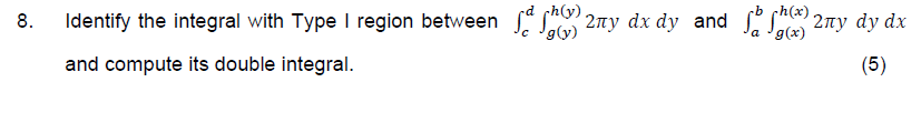 8. Identify the integral with Type I region between | Chegg.com