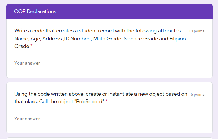 Solved OOP Declarations Write a code that creates a student | Chegg.com