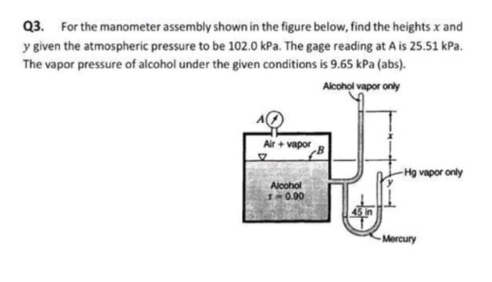 Solved Q3. For the manometer assembly shown in the figure | Chegg.com