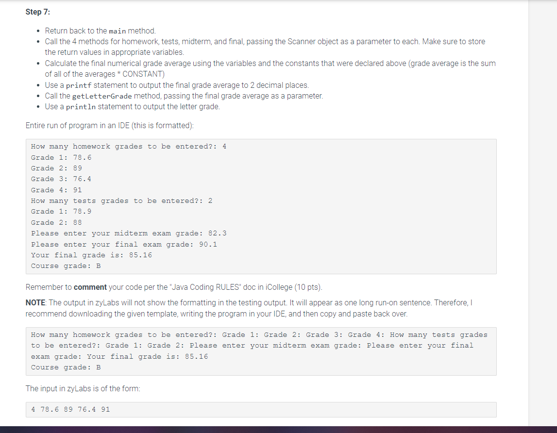 Solved 5.19 Programming Lab 2: Grade Calculator With Methods | Chegg.com
