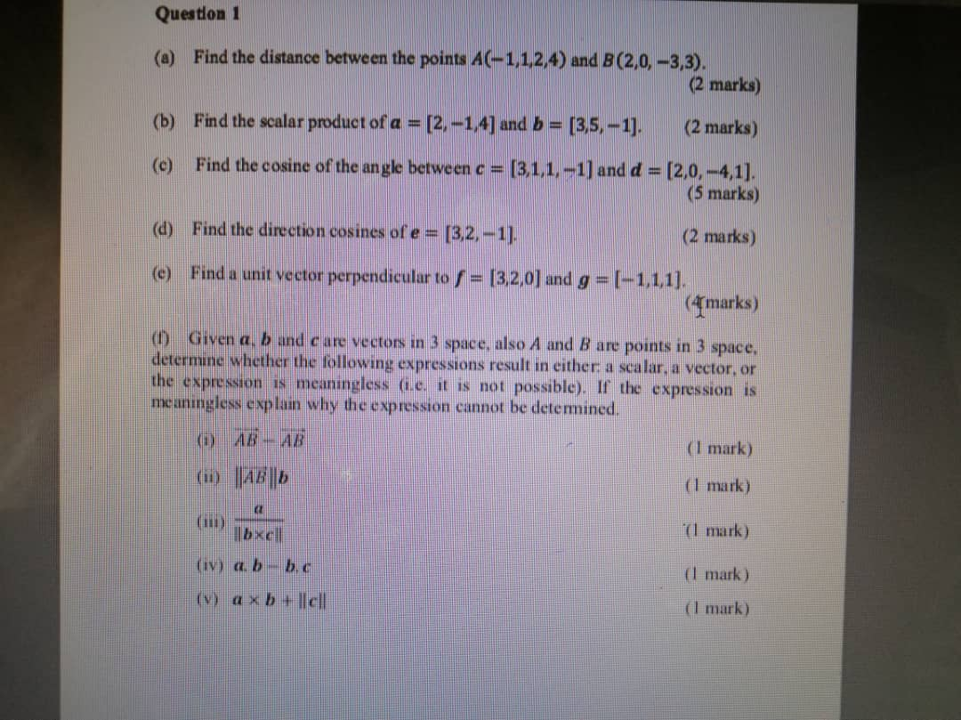 Solved Question 1 (a) Find the distance between the points | Chegg.com