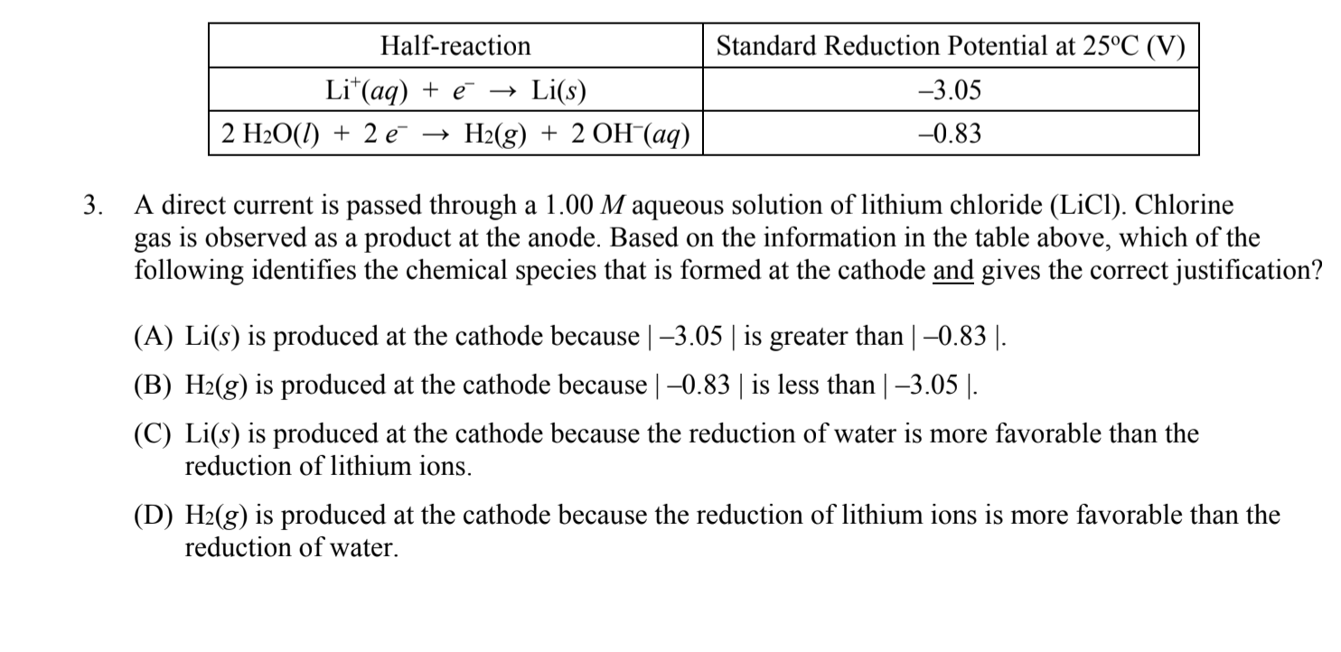 Solved Half Reaction Standard Reduction Potential At 25 C Chegg Com