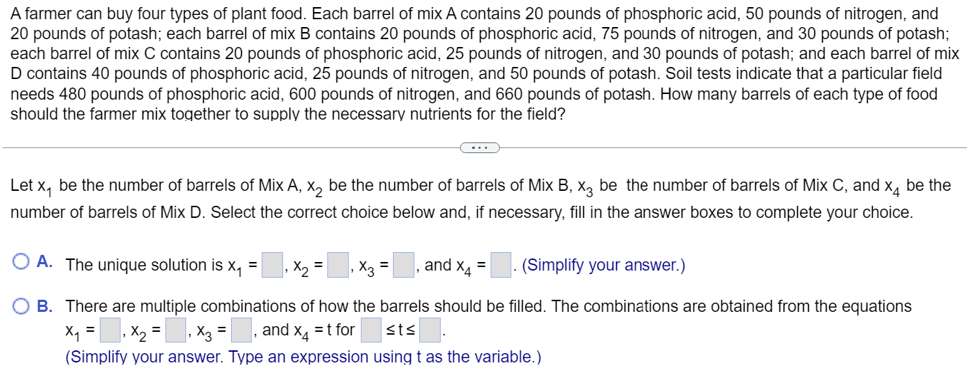 Solved A Farmer Can Buy Four Types Of Plant Food. Each | Chegg.com