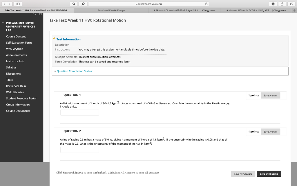 Solved blackboard.wku.edu Take Test Week 11 HW Rotational