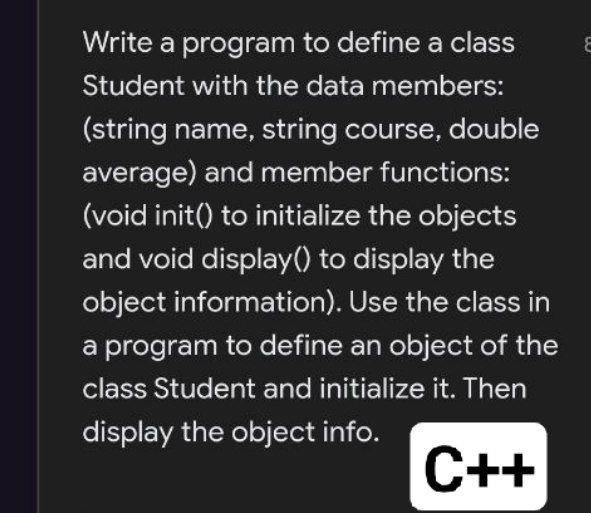 Solved Write a program to define a class Student with the | Chegg.com
