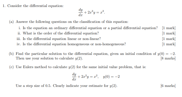 Solved 1. Consider the differential equation: دبیر - + dy dr | Chegg.com