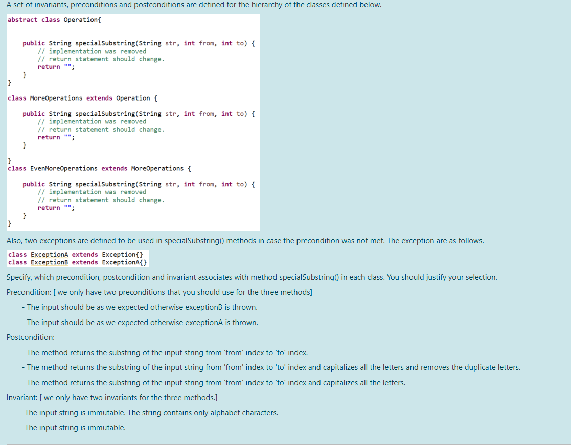 Solved A set of invariants, preconditions and postconditions | Chegg.com