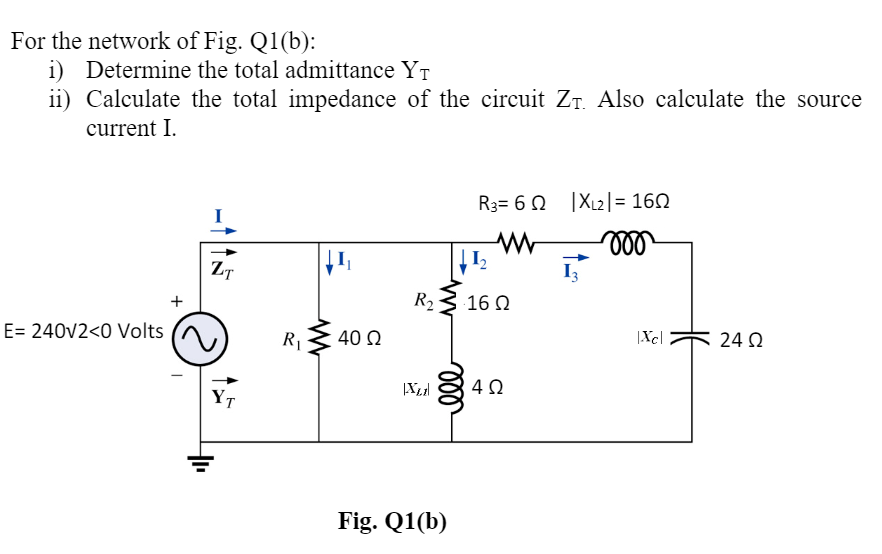 Solved For the network of Fig. Q1(b): i) Determine the total | Chegg.com