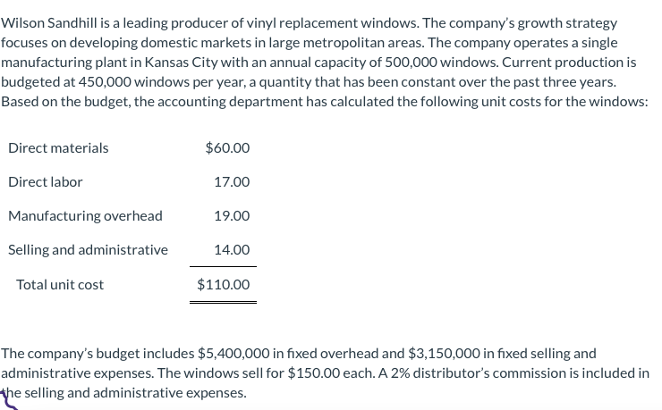 Solved Wilson Sandhill Is A Leading Producer Of Vinyl Chegg Com