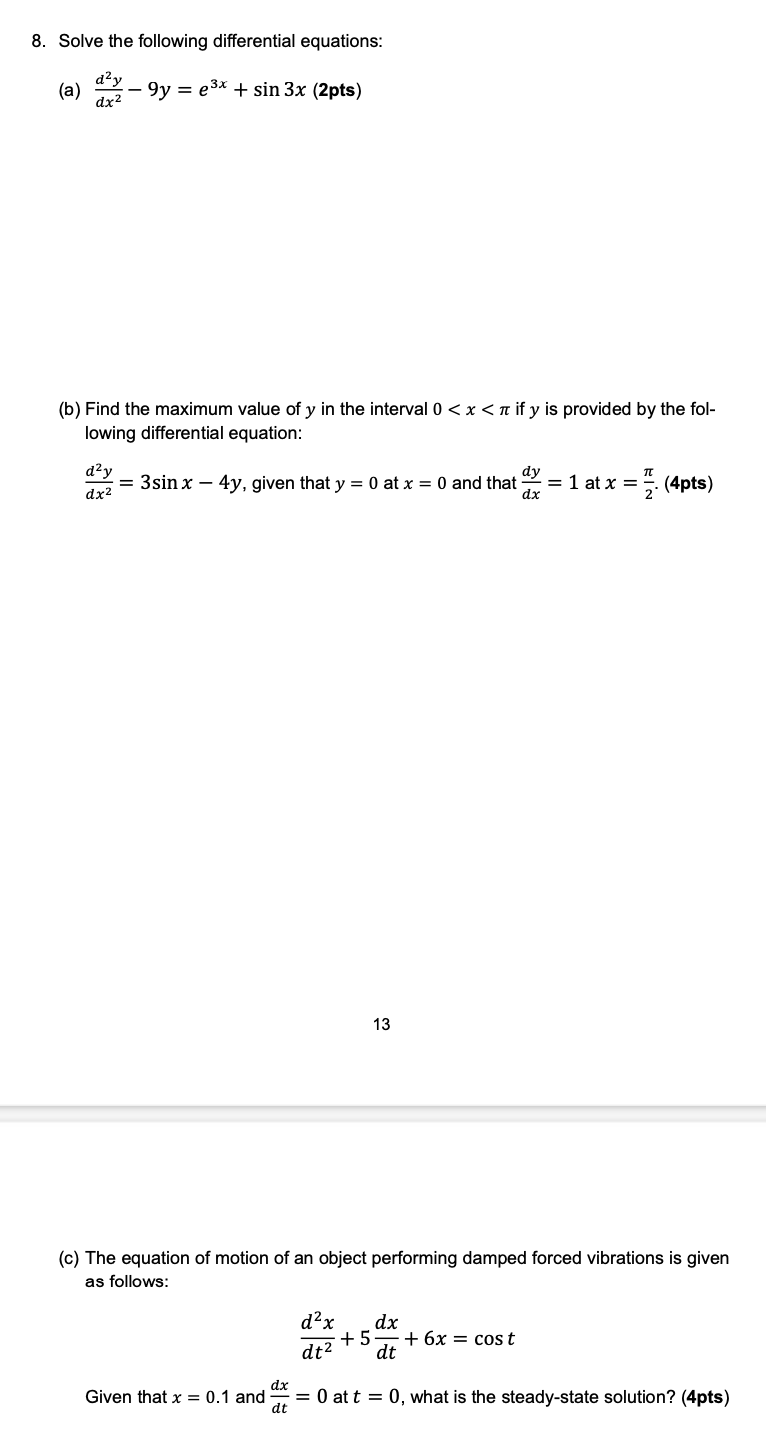 Solved 8 Solve The Following Differential Equations A