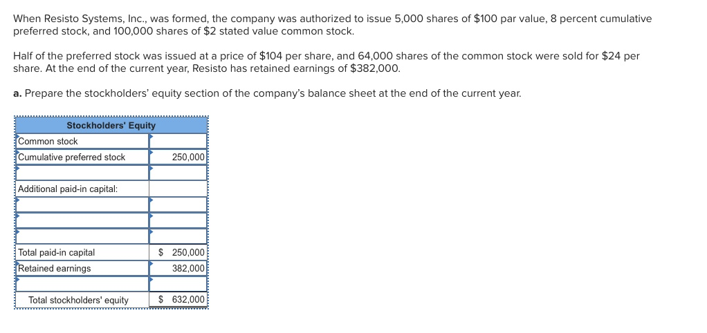 Solved When Resisto Systems, Inc., was formed, the company | Chegg.com