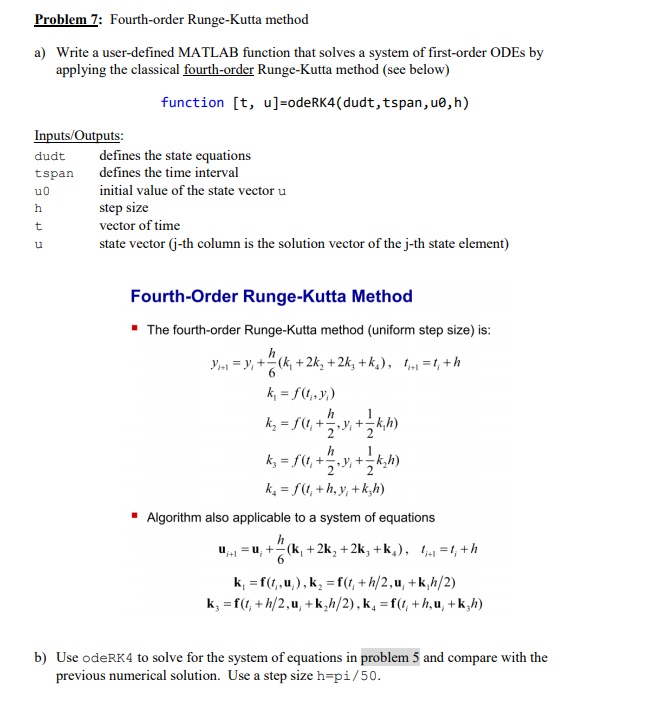 Problem 7: Fourth-order Runge-Kutta Method A) Write A | Chegg.com