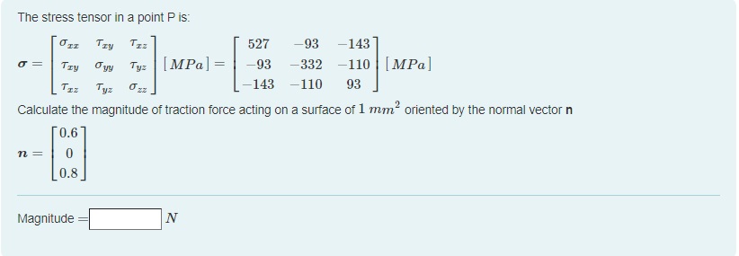 Solved The stress tensor in a point P is:\sigma =⎡⎣⎢\sigma | Chegg.com