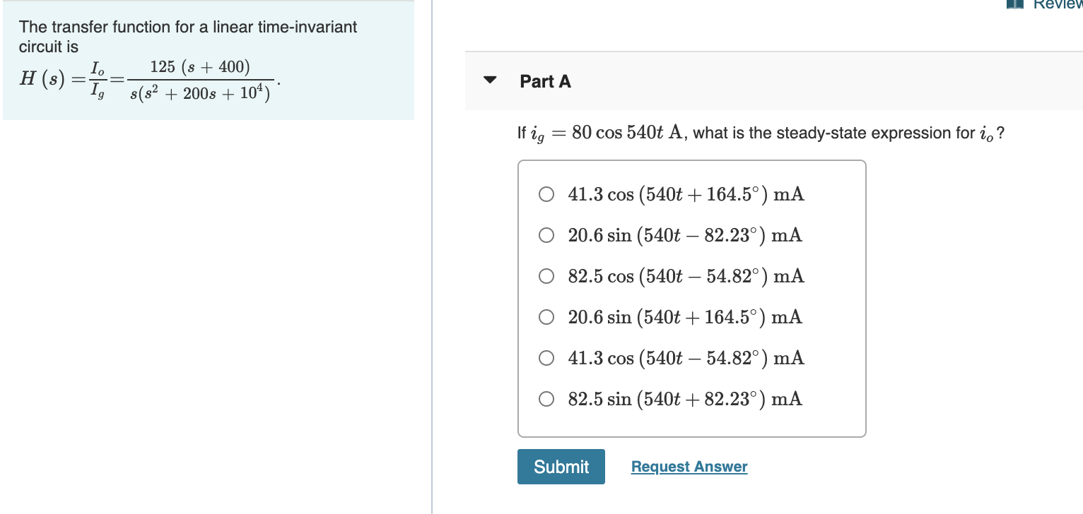 Solved Review The transfer function for a linear | Chegg.com