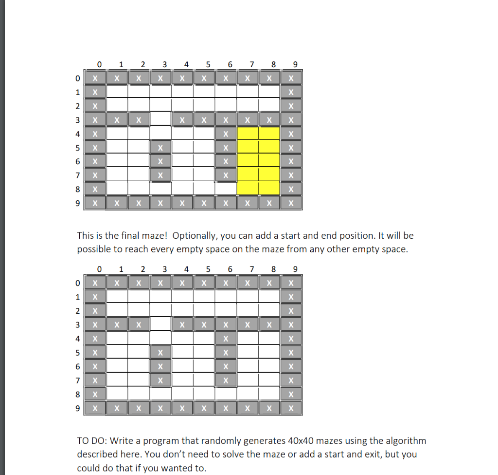 C++ 3) Recursive Maze Generation TO DO: Write a | Chegg.com