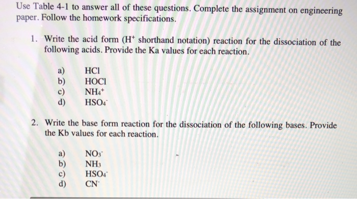 Solved TABLE 4-1 Acidity and Basicity Constants for | Chegg.com