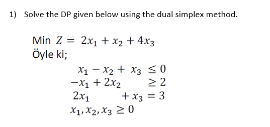 Solved 1) Solve the DP given below using the dual simplex | Chegg.com